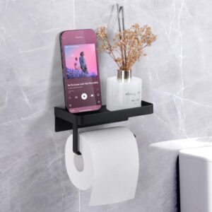 Black 2 In 1 Toilet Roll Holder With Shelf Wall Mounted Or Self Adhesive