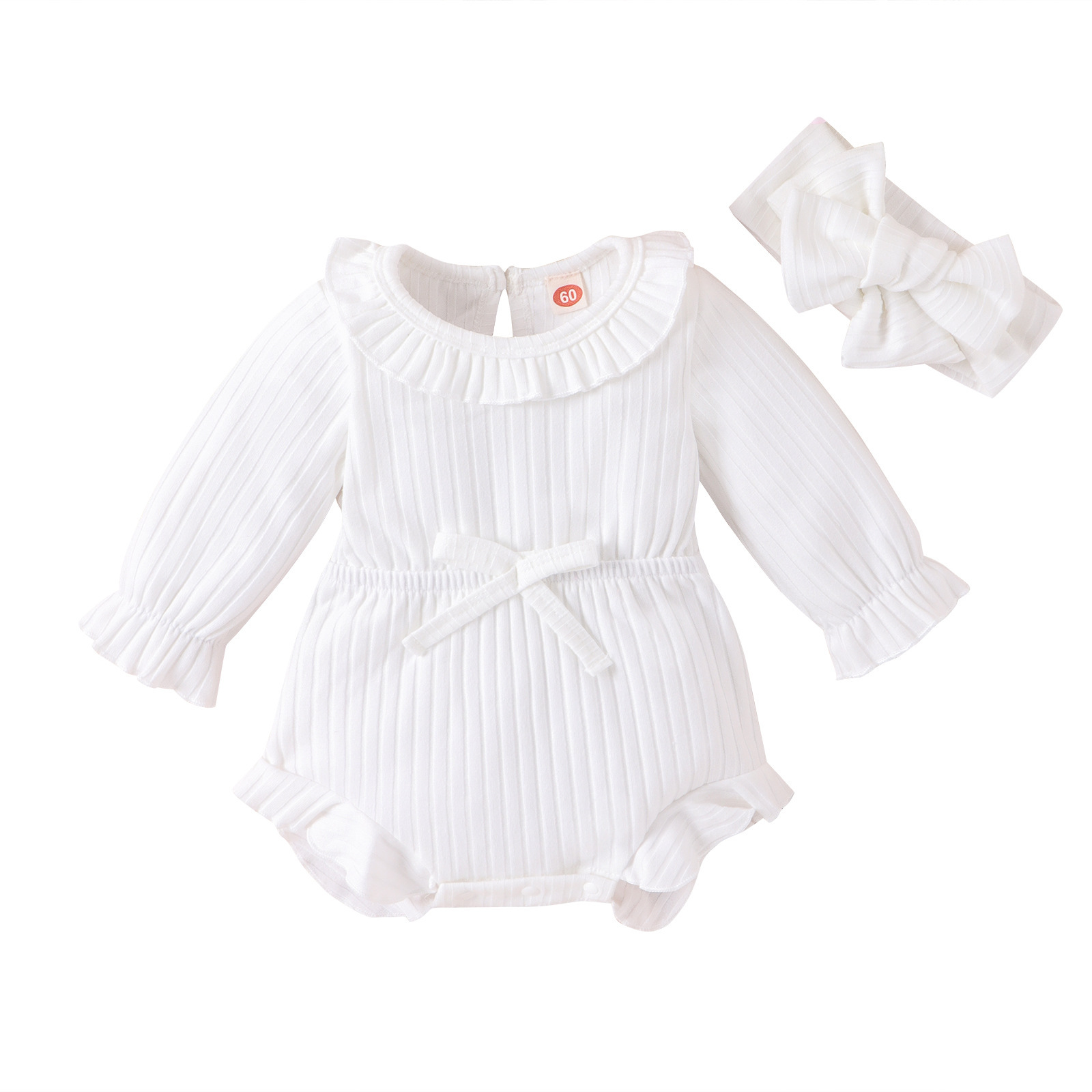 New Children's Clothing Baby Long Sleeve Sunken Stripe Romper Headscarf Female Baby Autumn And Winter Jumpsuit - Image 10