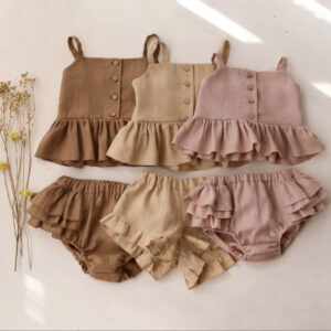 Ma Female Baby Suit Summer Sling Top Four-corner Ruffled Shorts Girls Two-piece Infant Clothing