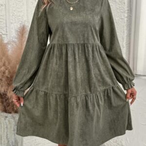 Women's Casual Solid Color Ruffle Sleeve Midi Dress Spring And Autumn