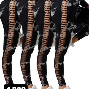 4PCS Tie-dye Cut-out Leggings Sports Leggings