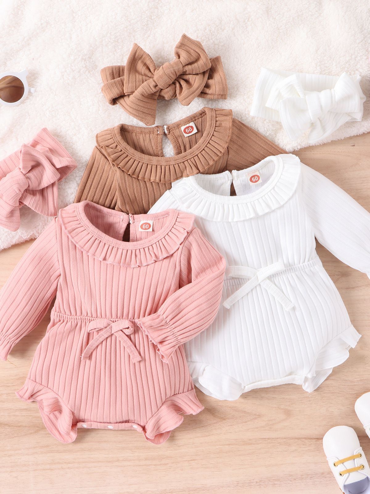 New Children's Clothing Baby Long Sleeve Sunken Stripe Romper Headscarf Female Baby Autumn And Winter Jumpsuit - Image 8