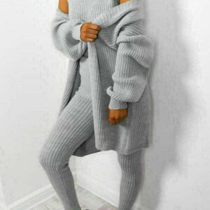 Ladies 3 Piece Suit Roll Neck Chunky Knitted Ribbed Tracksuit Lounge Set