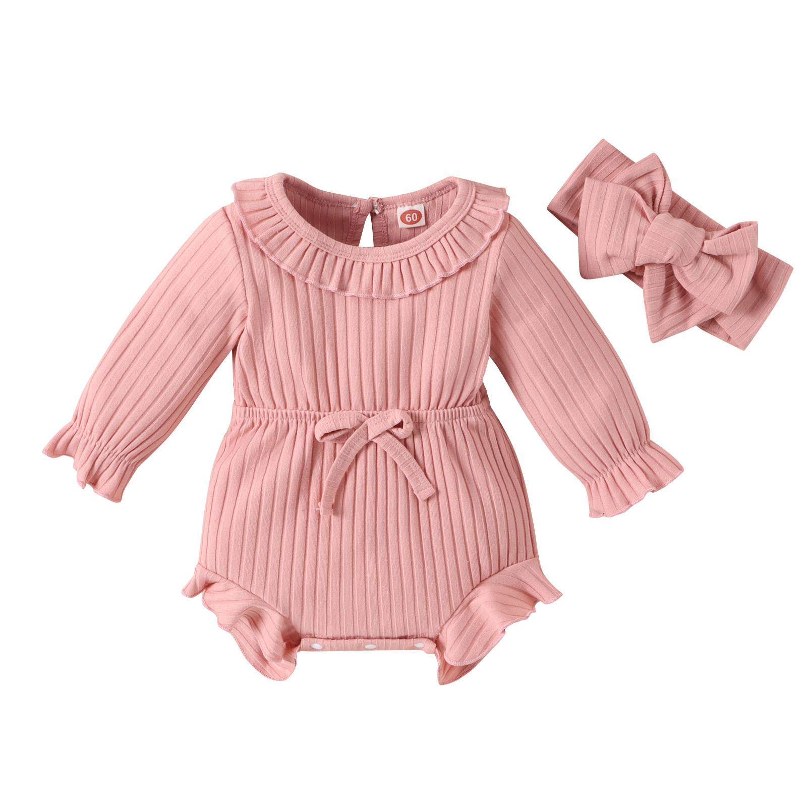 New Children's Clothing Baby Long Sleeve Sunken Stripe Romper Headscarf Female Baby Autumn And Winter Jumpsuit - Image 7