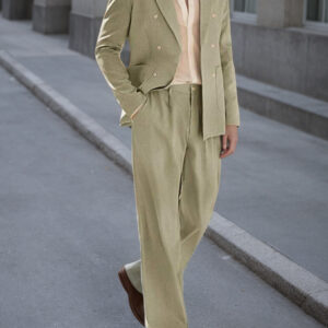 Men's Light Green Double - Breasted Blazer & Wide - Leg Pants Set