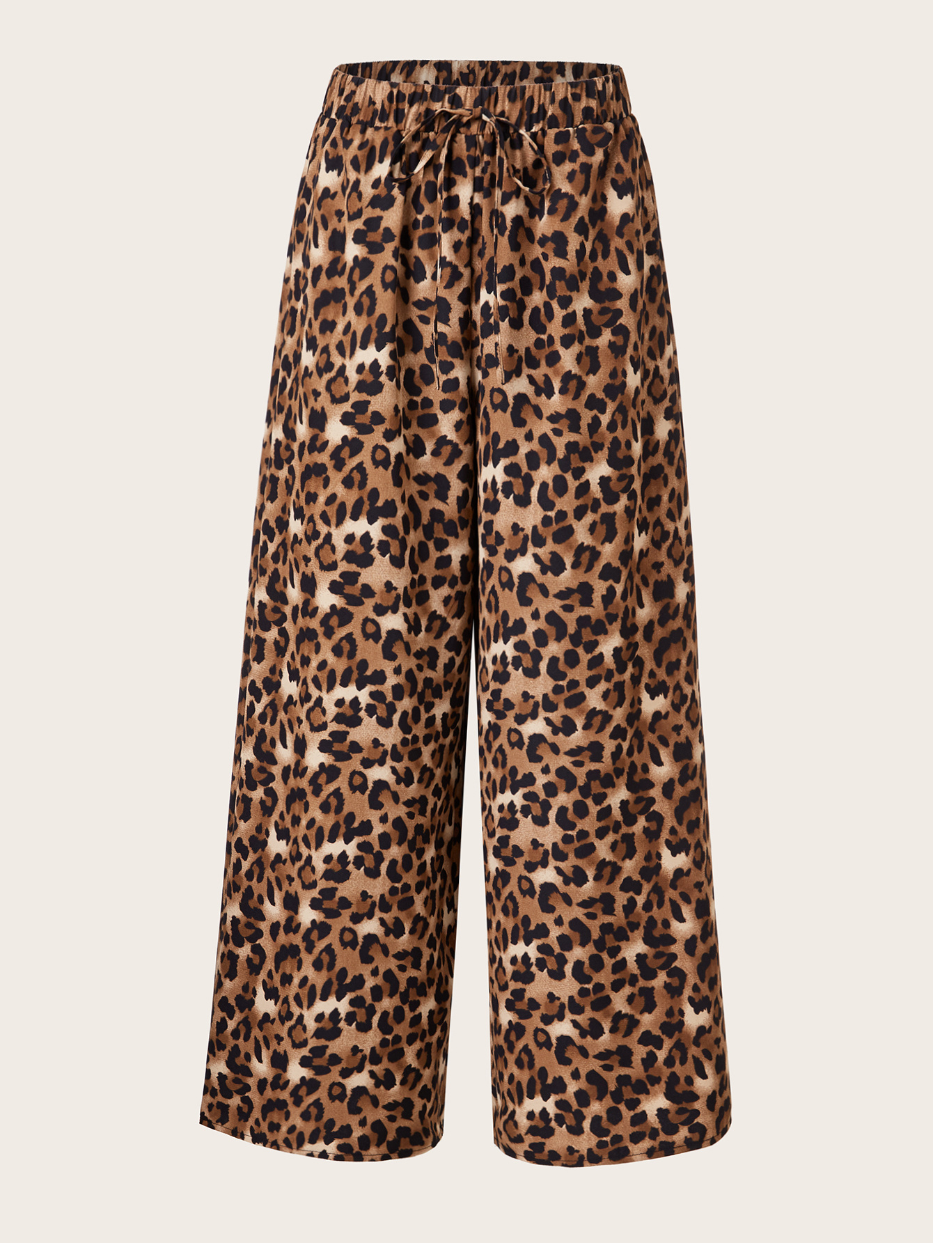 Women's Plus Size Leopard Print Wide Leg Pants - Elastic Waist, Loose Fit Casual Straight Leg Trousers For Spring Summer Fall, Lightweight Polyester Blend, Perfect For Beach Or Outdoor Outings - Image 2