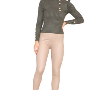 Ribbed Knit Gold Button Detail Jumper With Frill