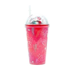 Glass With Straw And Dome Lid With Love Image