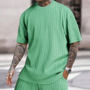 Men's Sports Solid Color Round Neck Two-piece Set