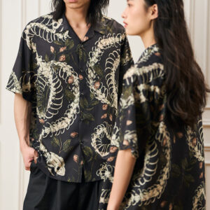 Original Designer Snake Bone Theme Pattern Printed Short Sleeve Cuban Collar Shirt