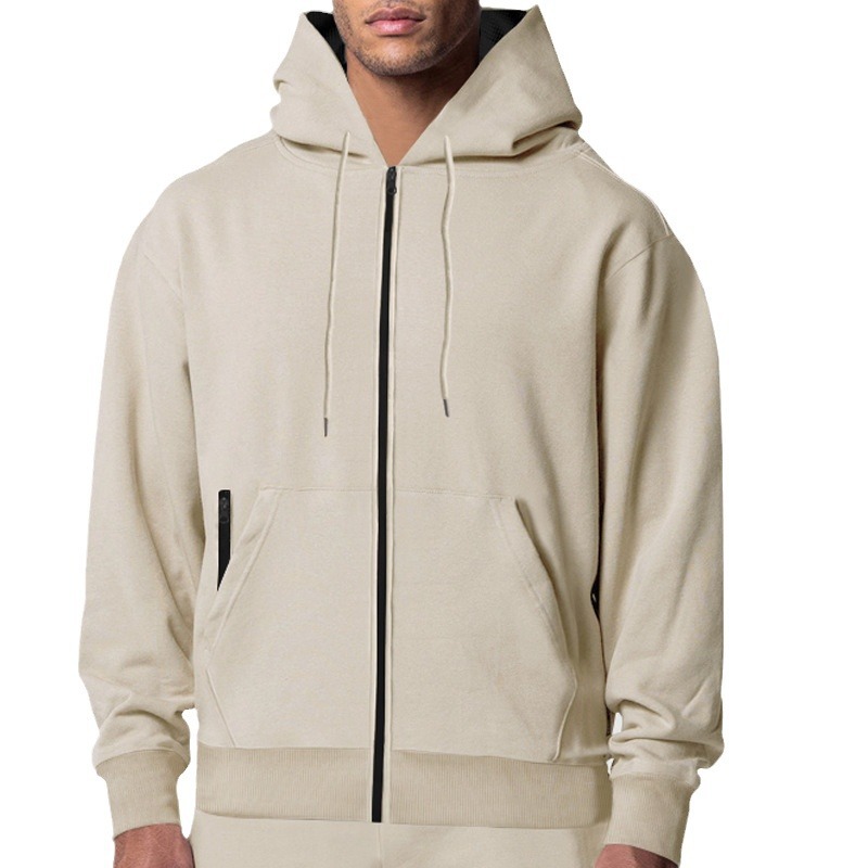 Fall Winter Men's Solid Color Long-sleeve Zipper Hooded Sports Casual Fleece Warm Sweatshirt - Image 3