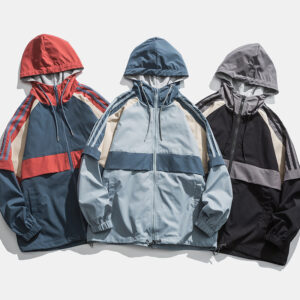 Spring And Autumn Loose Multicolor Top Hooded Coat