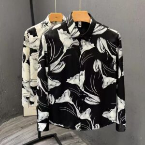 Men's Floral Pattern Slim Fit Print Long Sleeve Shirt
