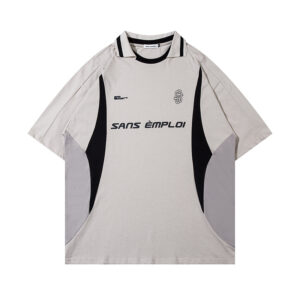 Retro Sports Deconstruction Stitching Contrast Color Short Sleeve