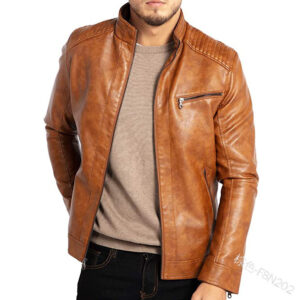 Men's Polyester Stand Collar Punk Motorcycle Leather Jacket