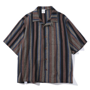 Japanese-style Retro Amekaji Ethnic Style Striped Short Sleeve Shirt