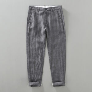 Retro Breathable Straight Yarn-dyed High Sense Linen Pants Men