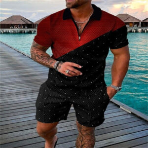 Men's 3dpolo Shirt Suit Lapel Short Sleeve Pullover Leisure Suit