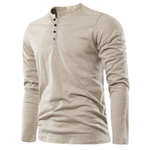 Men's Solid Color Casual Slub Cotton Long Sleeve
