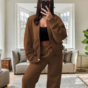 Bomber New Style Oversized Fleece Zipper And Wide Leg Tracksuit