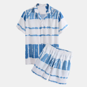 Personality Printing Lapel Shirt Loose Shorts Beach Suit