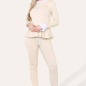 Peplum Frill Neck Suit Pleated Lounge Wear Set