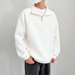 Waffle Half Zipper Casual Lapel Men's Sweater