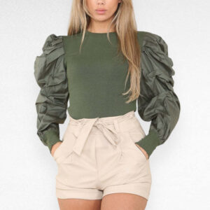 PU Faux Leather Belted Wet Look Shorts With Strap