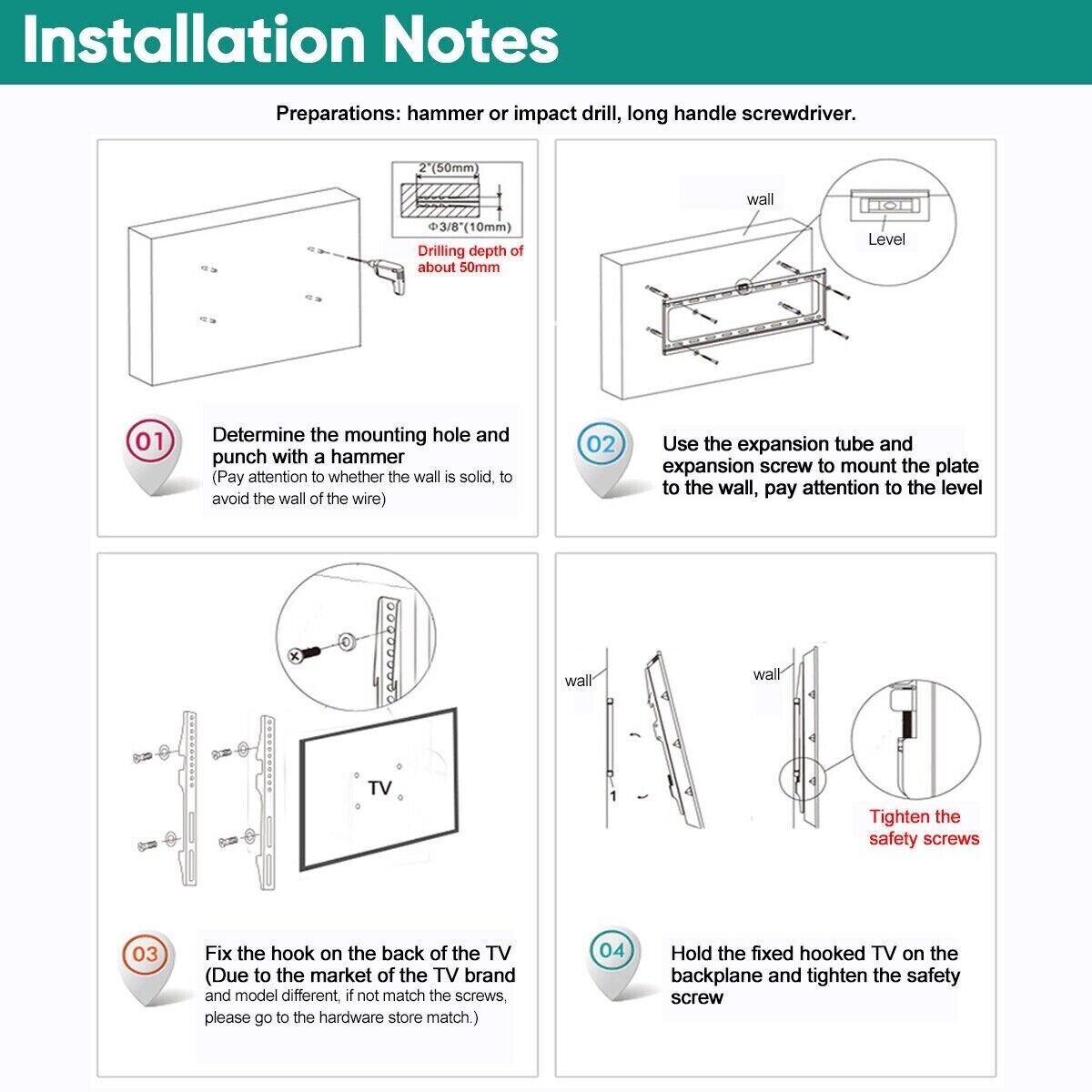 TV Wall Bracket Mount TILT For 26 32 40 50 55 Upto 63 Inch Flat LCD LED QLED TVs - Image 8