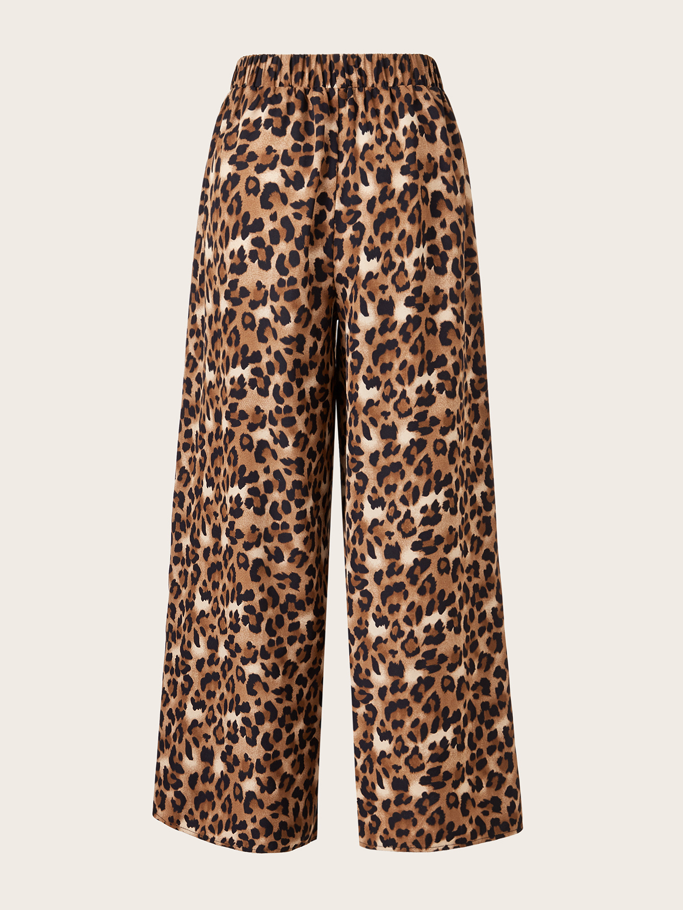 Women's Plus Size Leopard Print Wide Leg Pants - Elastic Waist, Loose Fit Casual Straight Leg Trousers For Spring Summer Fall, Lightweight Polyester Blend, Perfect For Beach Or Outdoor Outings - Image 4
