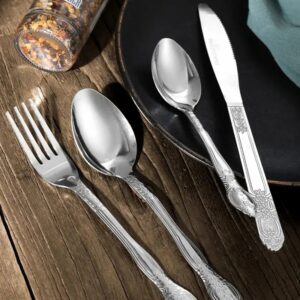 Deluxe Premium Cutlery Flatware Set For The Home - Stainless Steel Cutlery Service With 1 Dinner Fork, 1 Dinner Knife, 1 Dinner Spoon And 1 Tea Spoon - Durable, Elegant And Rust-resista