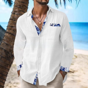 Men's Polo Collar Long-sleeved Casual Shirt