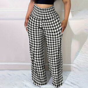 Plus Size Bird Check Comfortable Loose Women's Straight Leg Pants