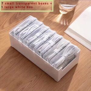 Plastic Storage Set With 7 Clear Storage Boxes - Not Waterproof. It Is Suitable For Independent Storage Of Small Items Such As Chargers, Headphones, Jewelry, Cards, Etc