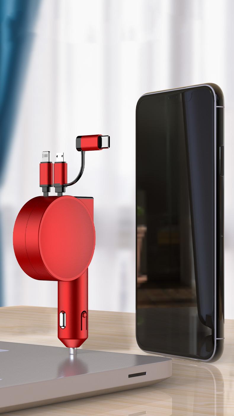 Two Wire Retractable 60 Fast Charging Car Charger - Image 2