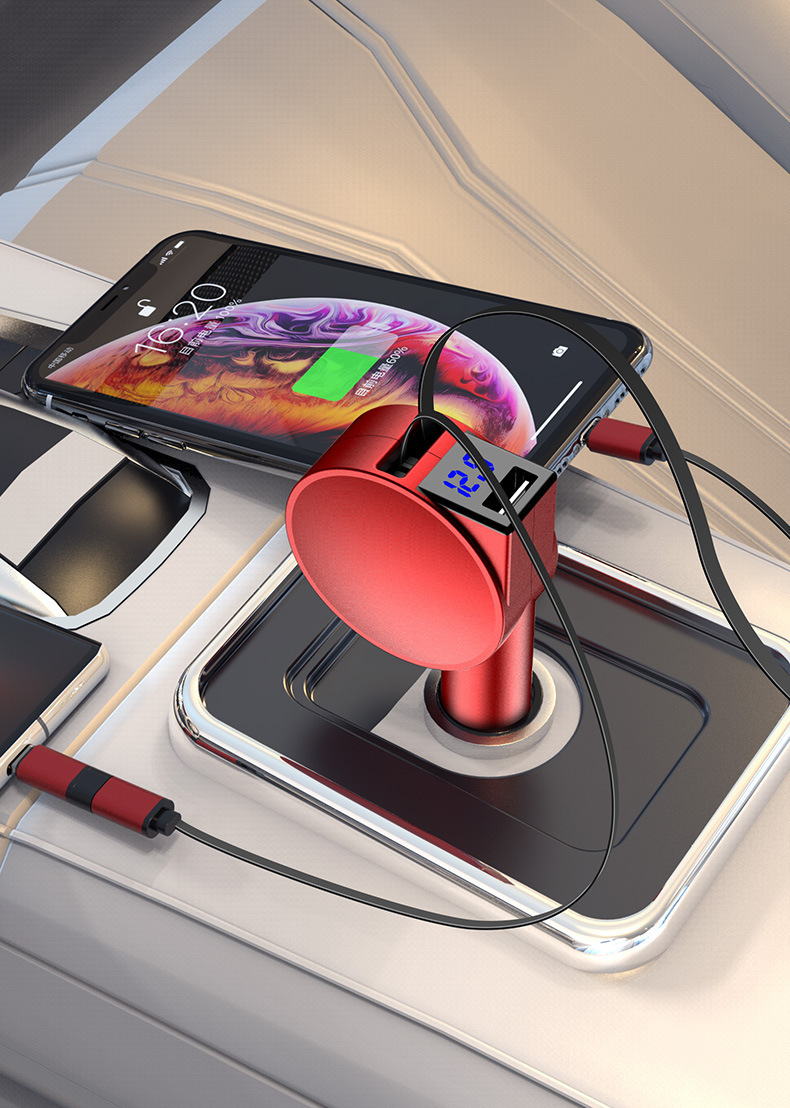 Two Wire Retractable 60 Fast Charging Car Charger - Image 4